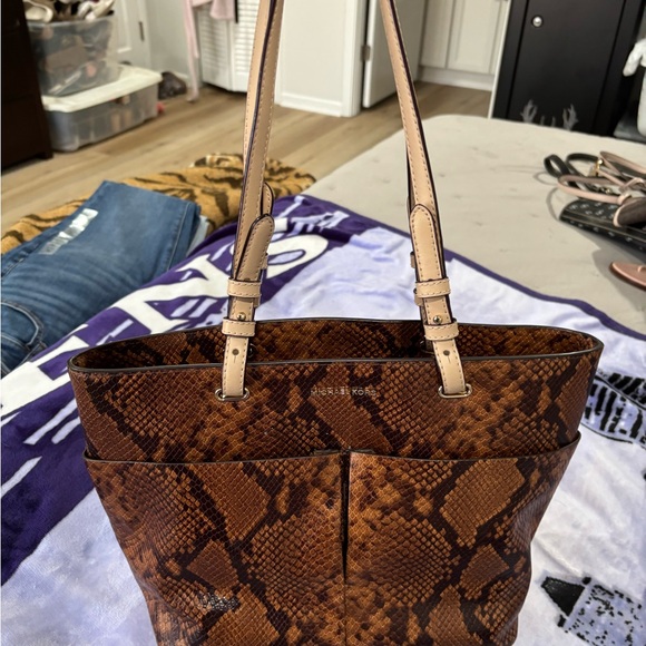 Michael Kors Brown Snake Print Tote Bag - Picture 1 of 4